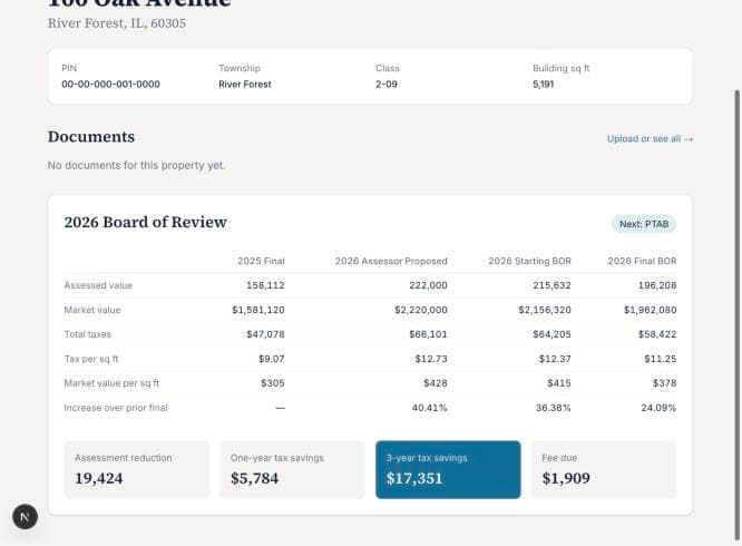 A property page with the savings report